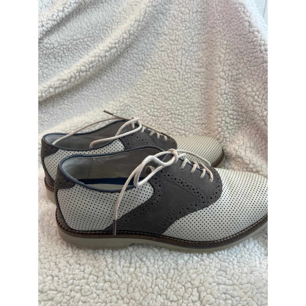 GH Bass Mens Saddle Oxford Perforated Lace Up Shoes White Grey Sz 8.5D